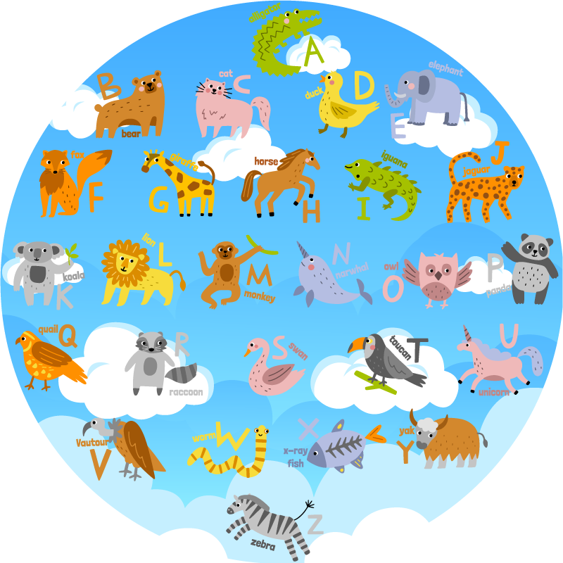 Alphabetical animal circular bedroom rug - TenStickers