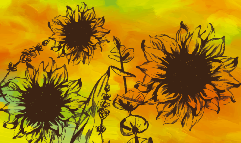 Sunflower Sketch vinyl rug flowers - TenStickers