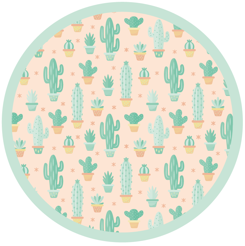 Cacti Circular Pattern kids vinyl rug - TenStickers