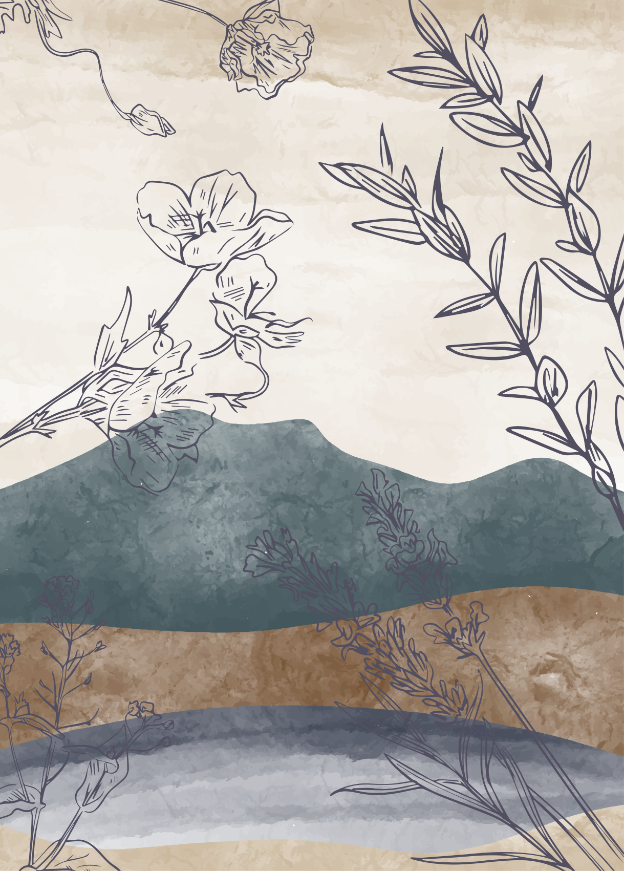 Botanical Silhouette vinyl rug flowers - TenStickers