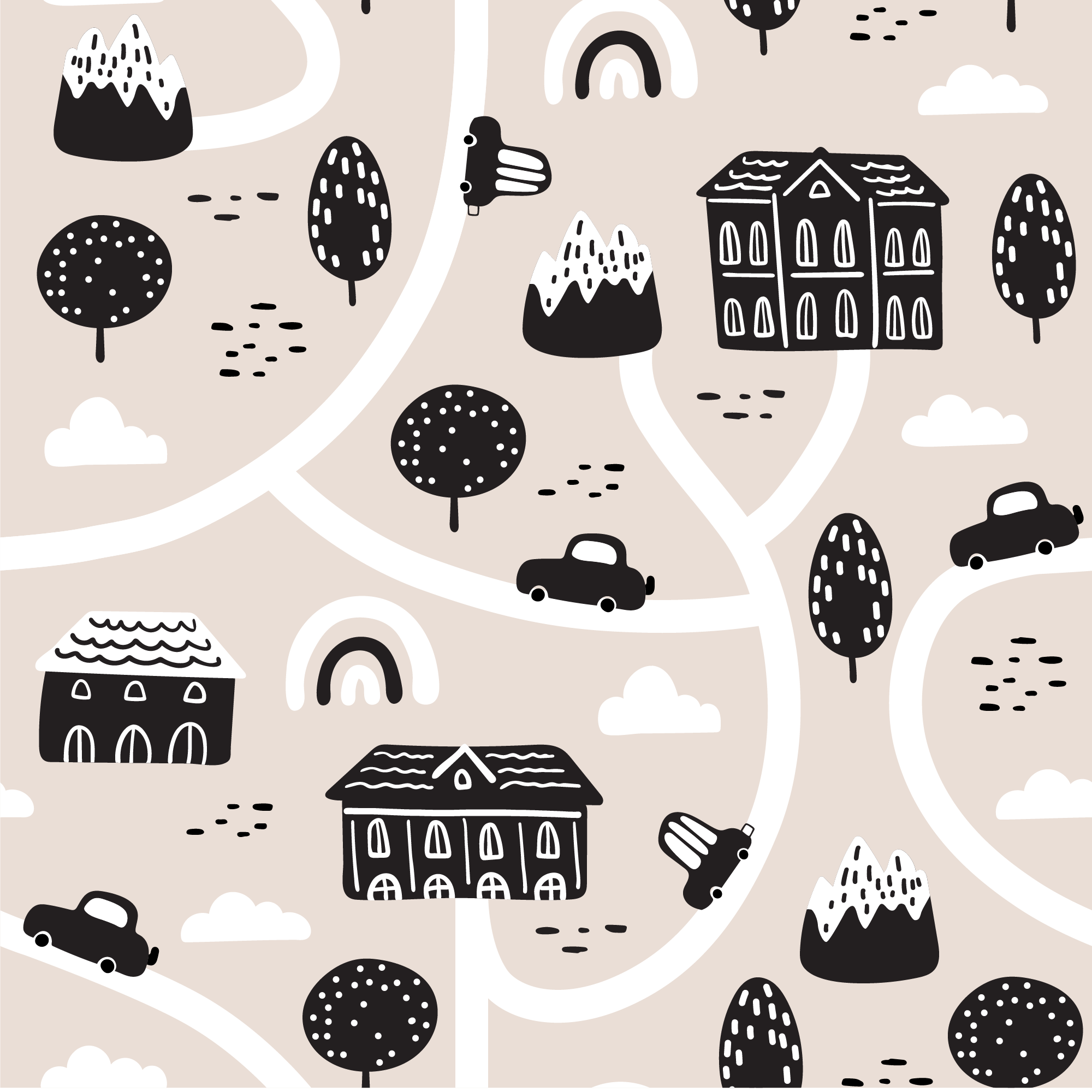 Black and white Roads road rug - TenStickers