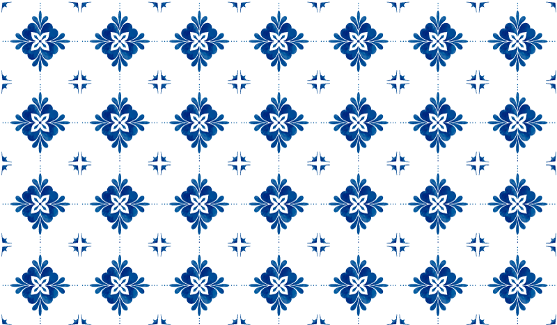 Blue Floral Motif tile vinyl rug - TenStickers