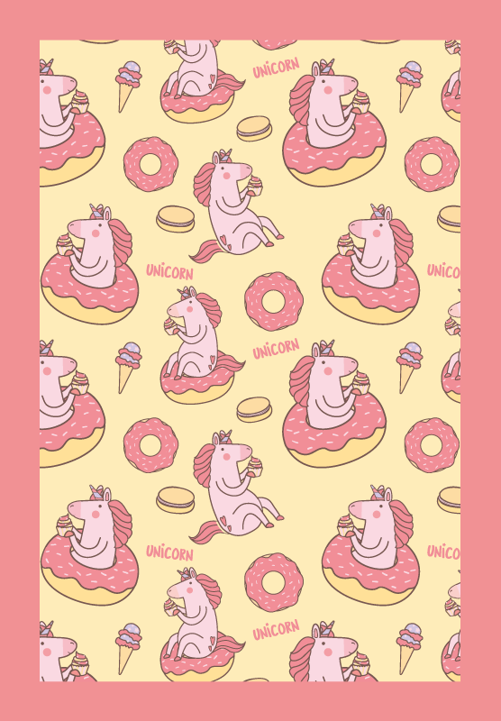 Unicorn Doughnut Pattern kids vinyl rug - TenStickers