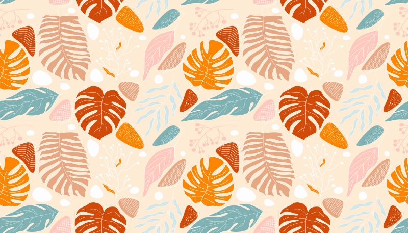 Tropical beige leaf patterns vinyl rug flowers - TenStickers