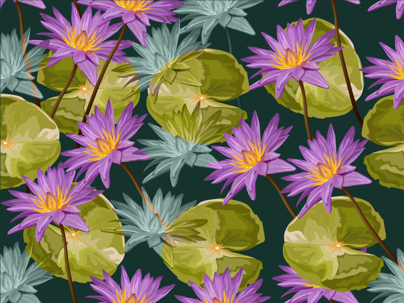 Botanical Waterlilies vinyl rug flowers - TenStickers