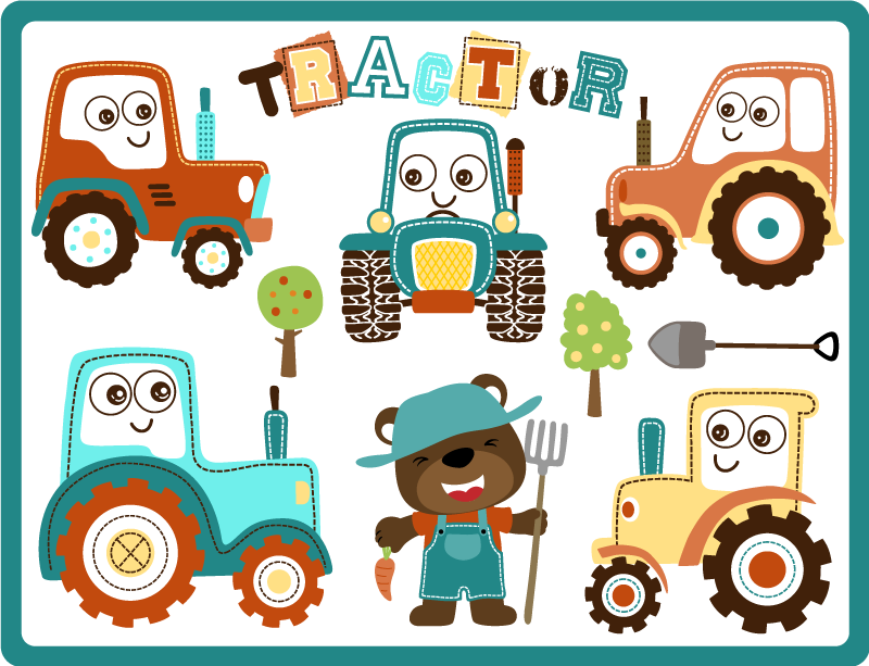 Animated Tractors kids vinyl rug - TenStickers