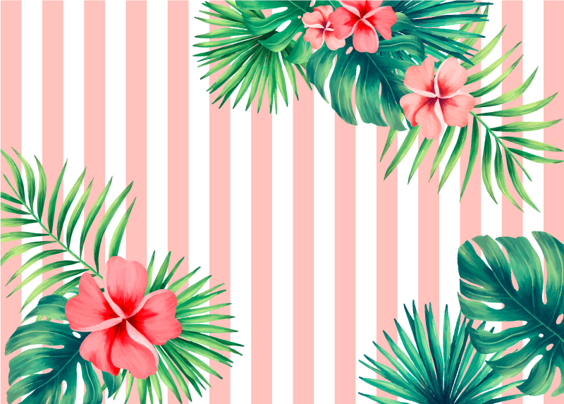 Tropical Flora Stripe vinyl rug flowers - TenStickers