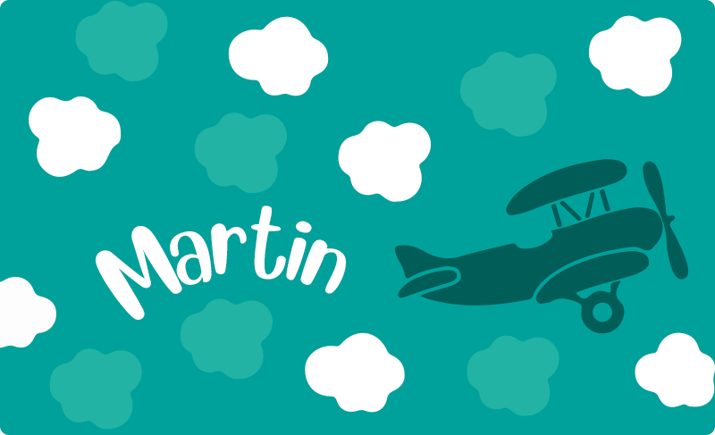 Clouds and airplane with name vinyl rug - TenStickers