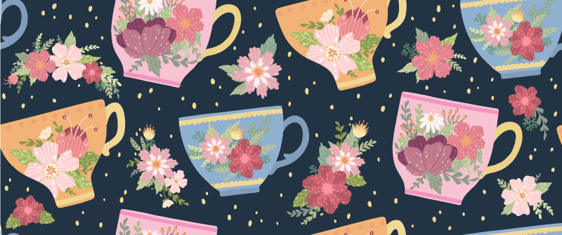 Floral Teacup Pattern vinyl rug flowers - TenStickers