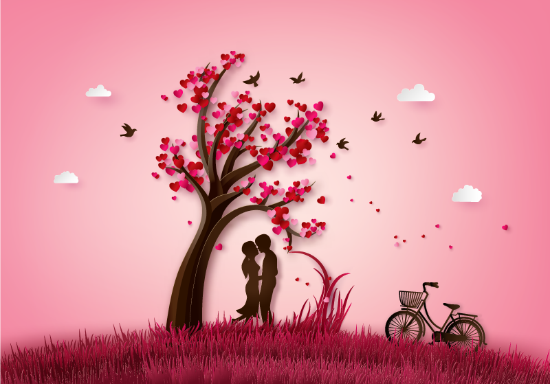 Romantic Tree Scene vinyl rug flowers - TenStickers
