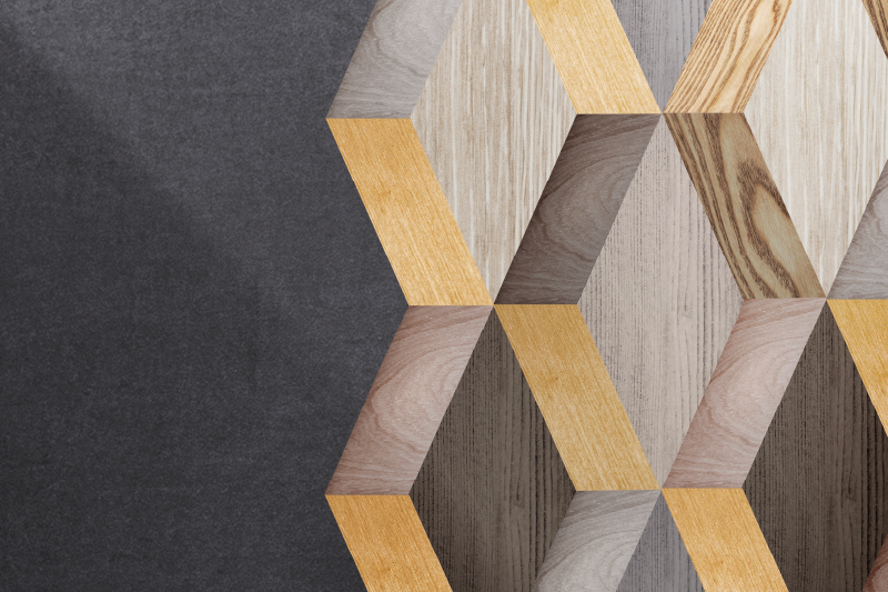 Wood effect vinyl rug geometric cube design - TenStickers
