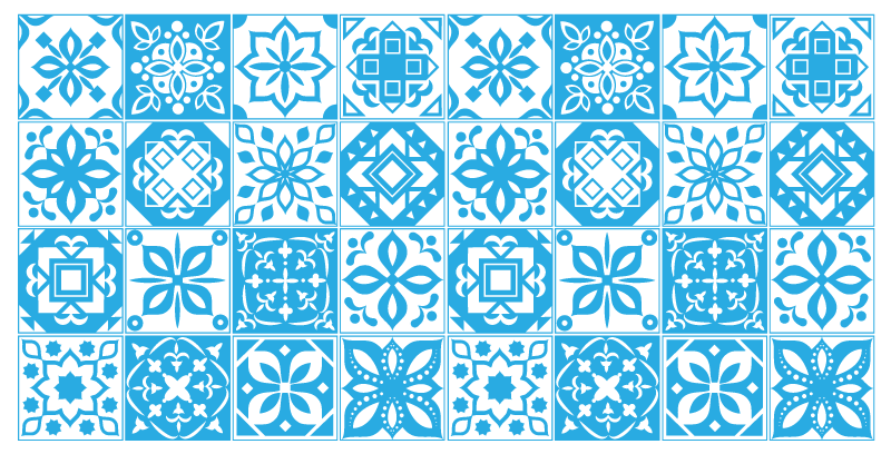 Blue patterned motif tile vinyl rug - TenStickers