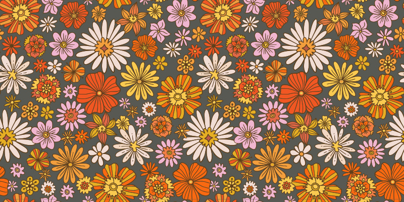 70's flowers floral vinyl rug - TenStickers