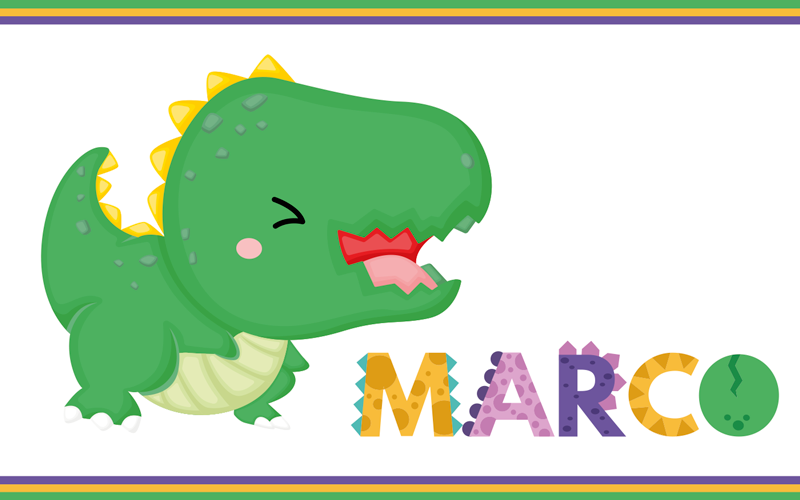 Green dinosaur with name  personalised mat - TenStickers