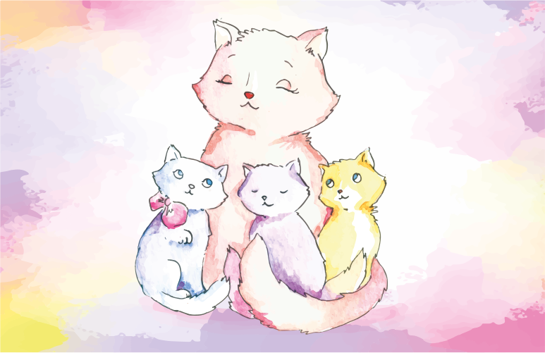 Cute Cat Family nursery vinyl rug - TenStickers