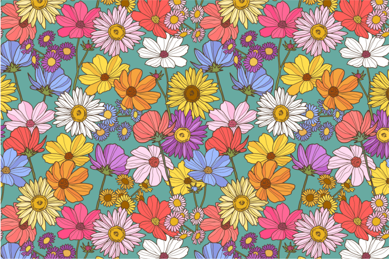 Bright colorful motif vinyl rug flowers - TenStickers