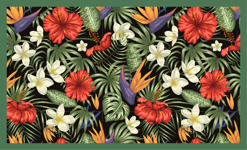 Tropical colorful pattern vinyl rug flowers - TenStickers