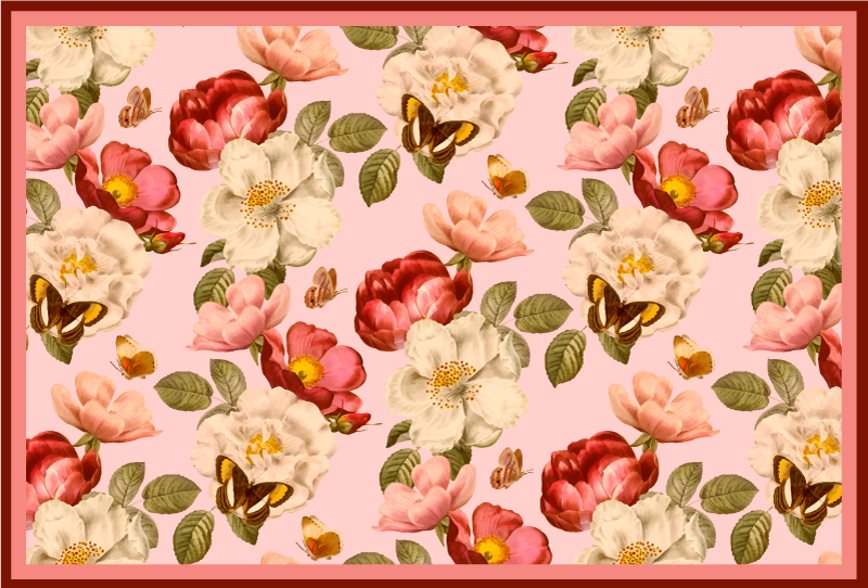 Pink and green flowers pattern nature vinyl rug - TenStickers