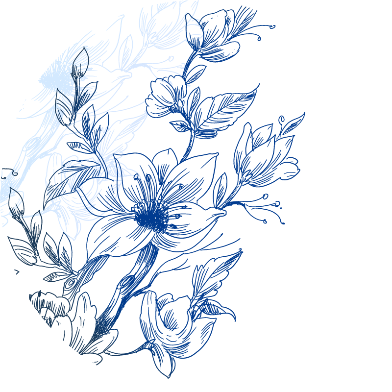 Blue botanical sketch vinyl rug flowers - TenStickers