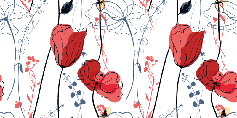 Crimson Blossom Grace vinyl rug flowers - TenStickers