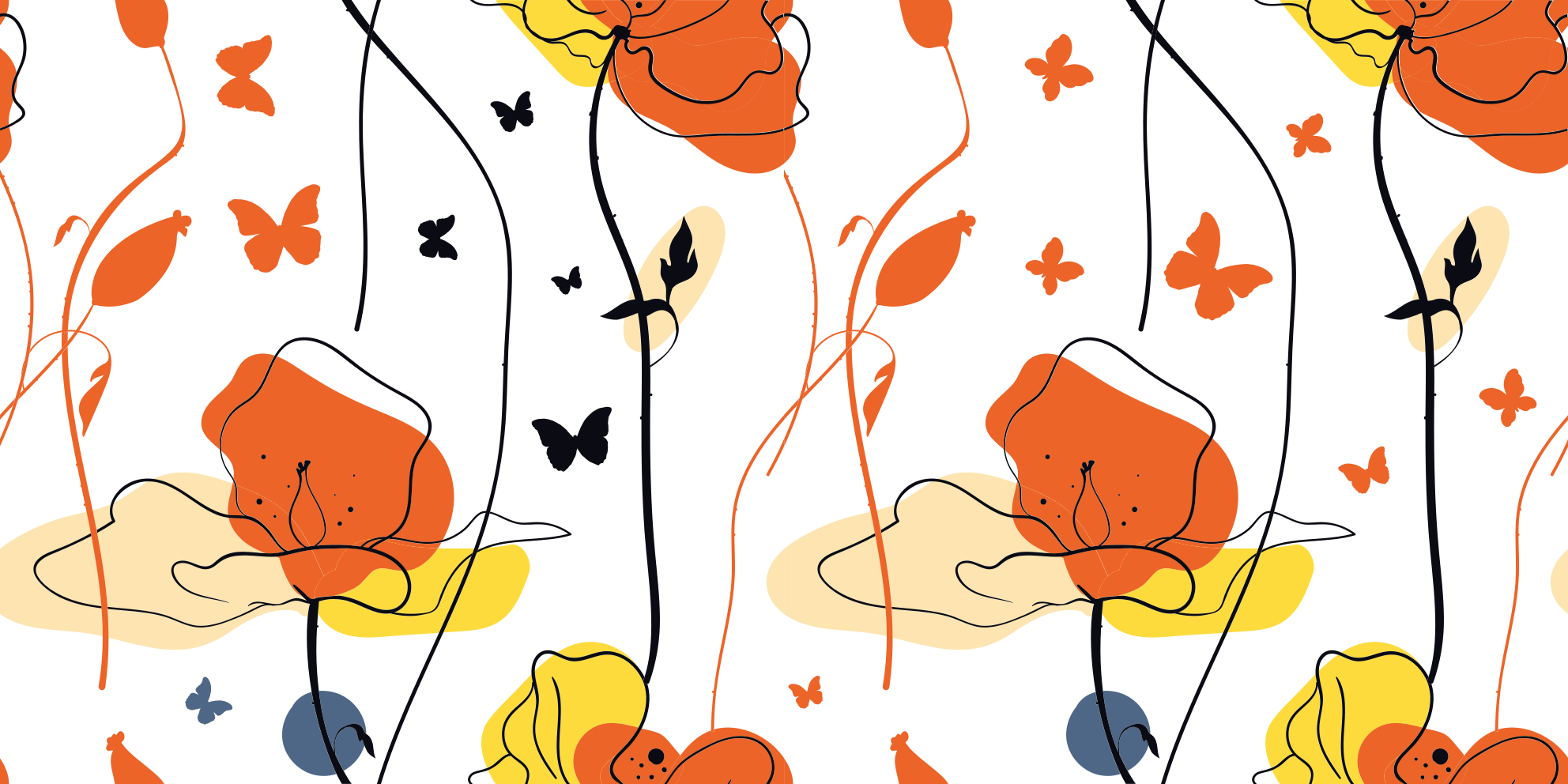 Minimalistic pattern with butterflies vinyl rug flowers - TenStickers