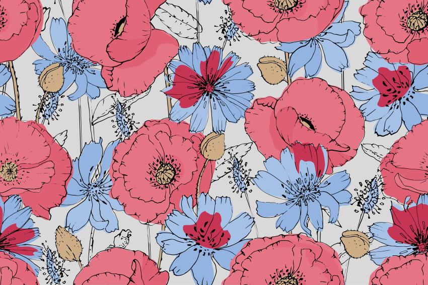 Lively botanical print vinyl rug flowers - TenStickers