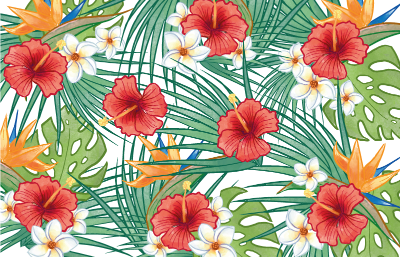 Tropical Floral Theme vinyl rug flowers - TenStickers