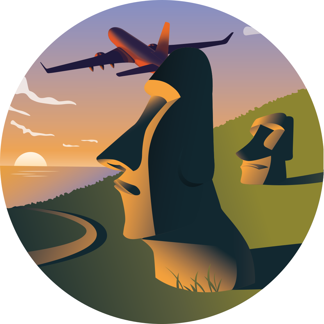 Easter Island Sunset circular vinyl rug - TenStickers