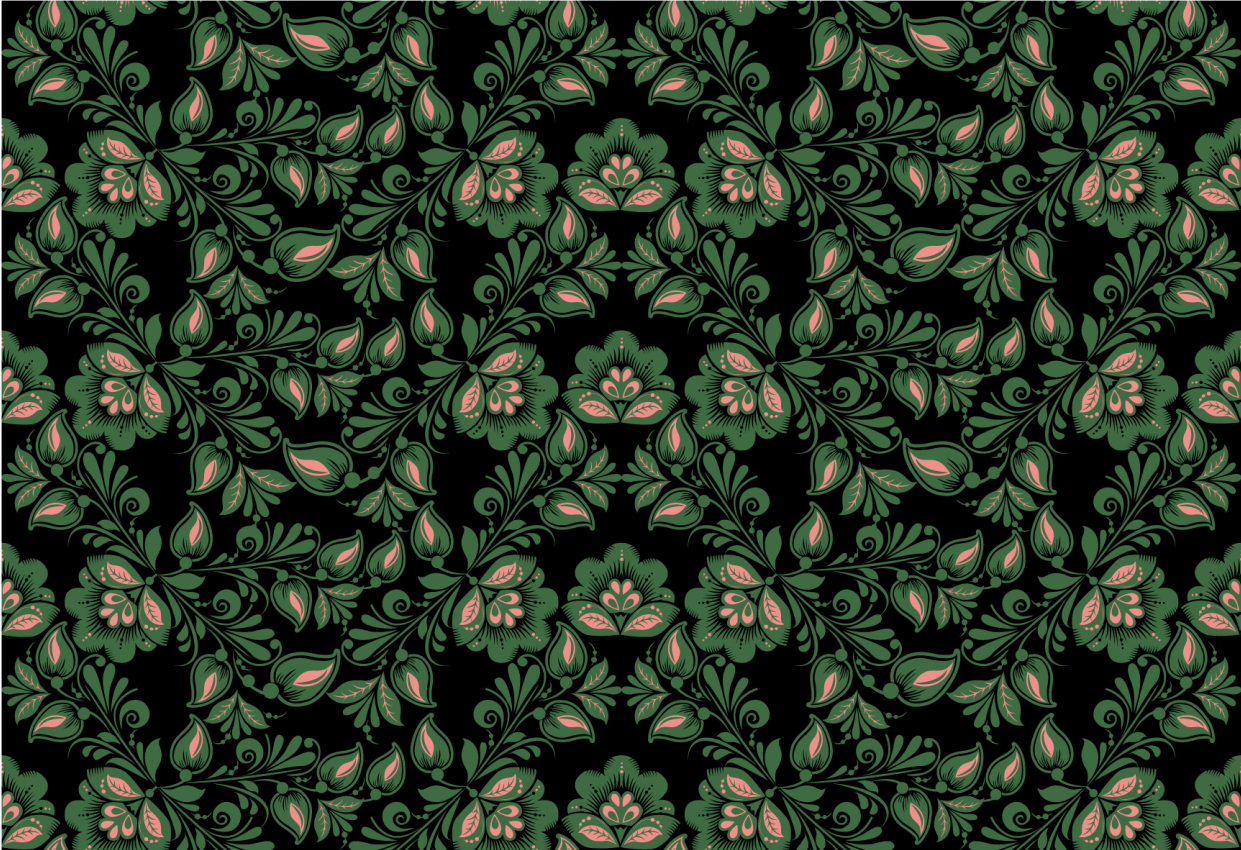 Botanical Greenery Motif vinyl rug flowers - TenStickers