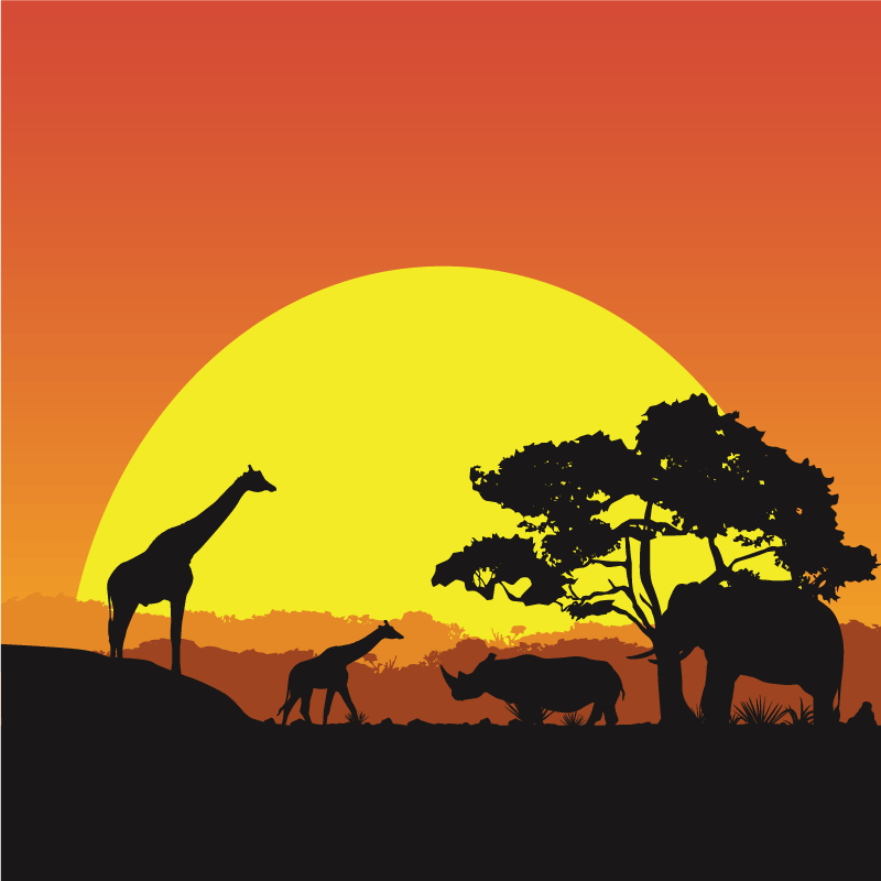 Sunset safari scene animal vinyl rug - TenStickers