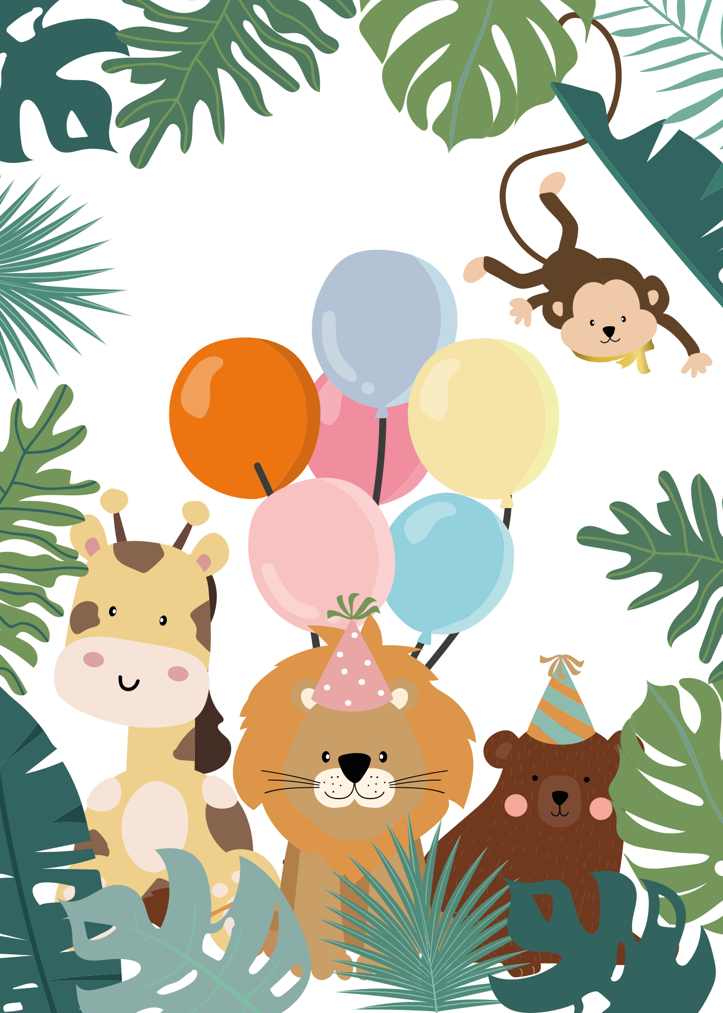 Safari Animal Celebration kids vinyl rug - TenStickers