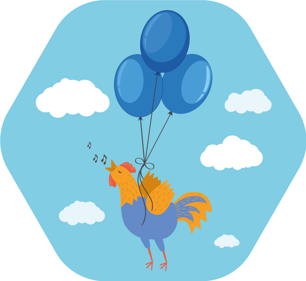 Cheerful Rooster Balloons vinyl rug - TenStickers