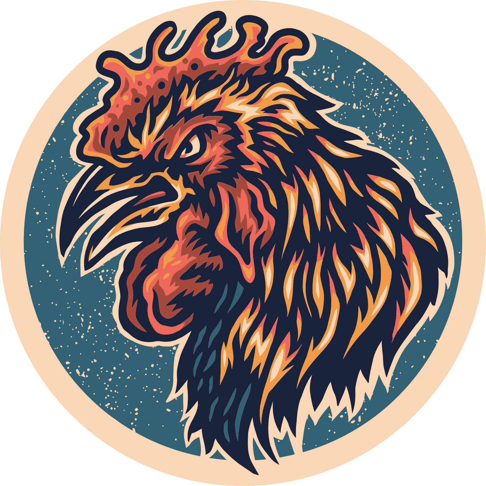 Rooster Head Illustration teenage bedroom vinyl rug - TenStickers