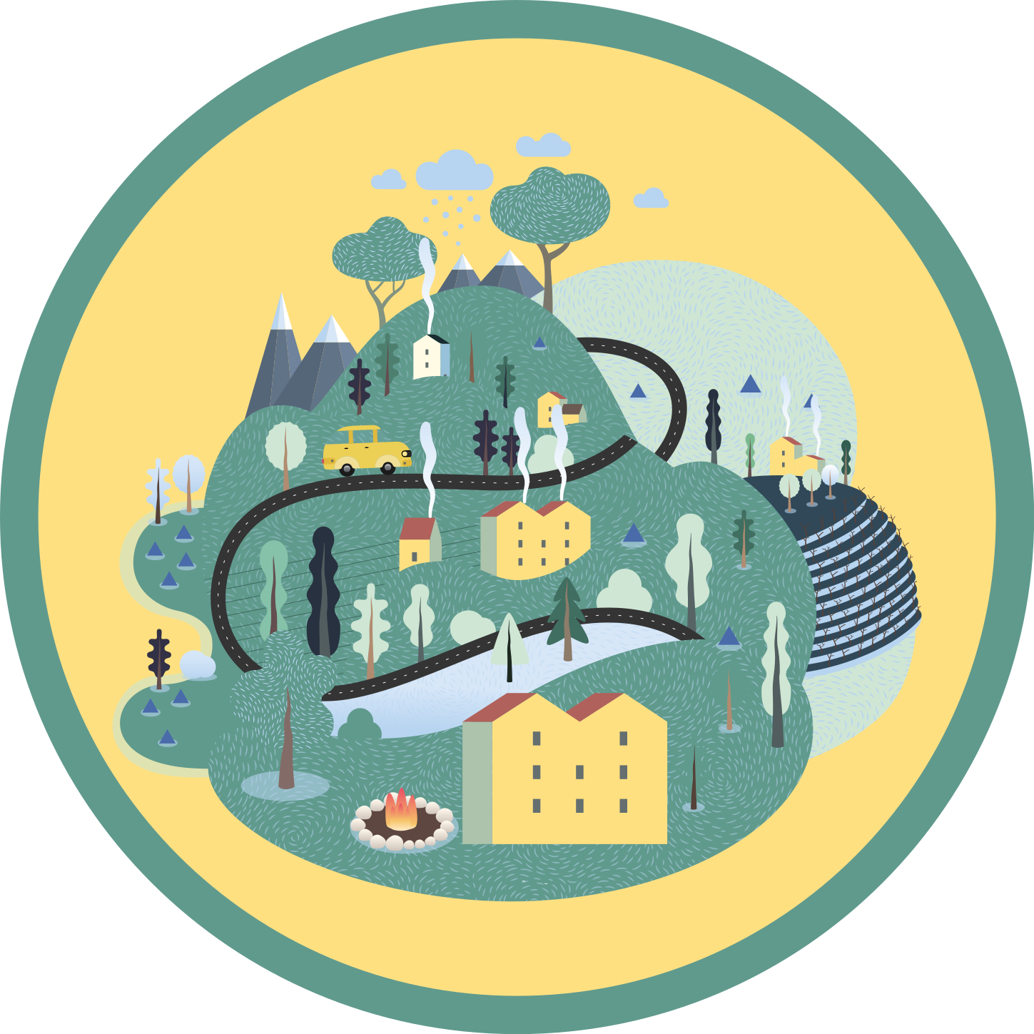 Playful Landscape Journey road vinyl rug - TenStickers