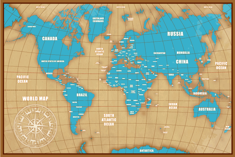 Blue design with countries world map vinyl rug - TenStickers