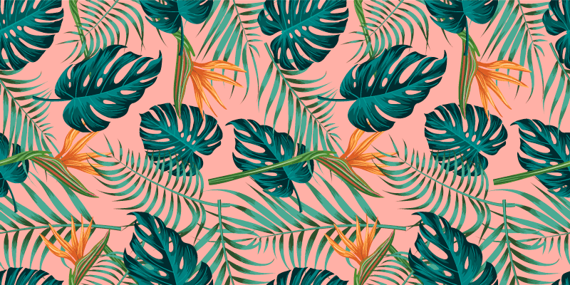 Watercolor green and pink tropical  floral rug - TenStickers