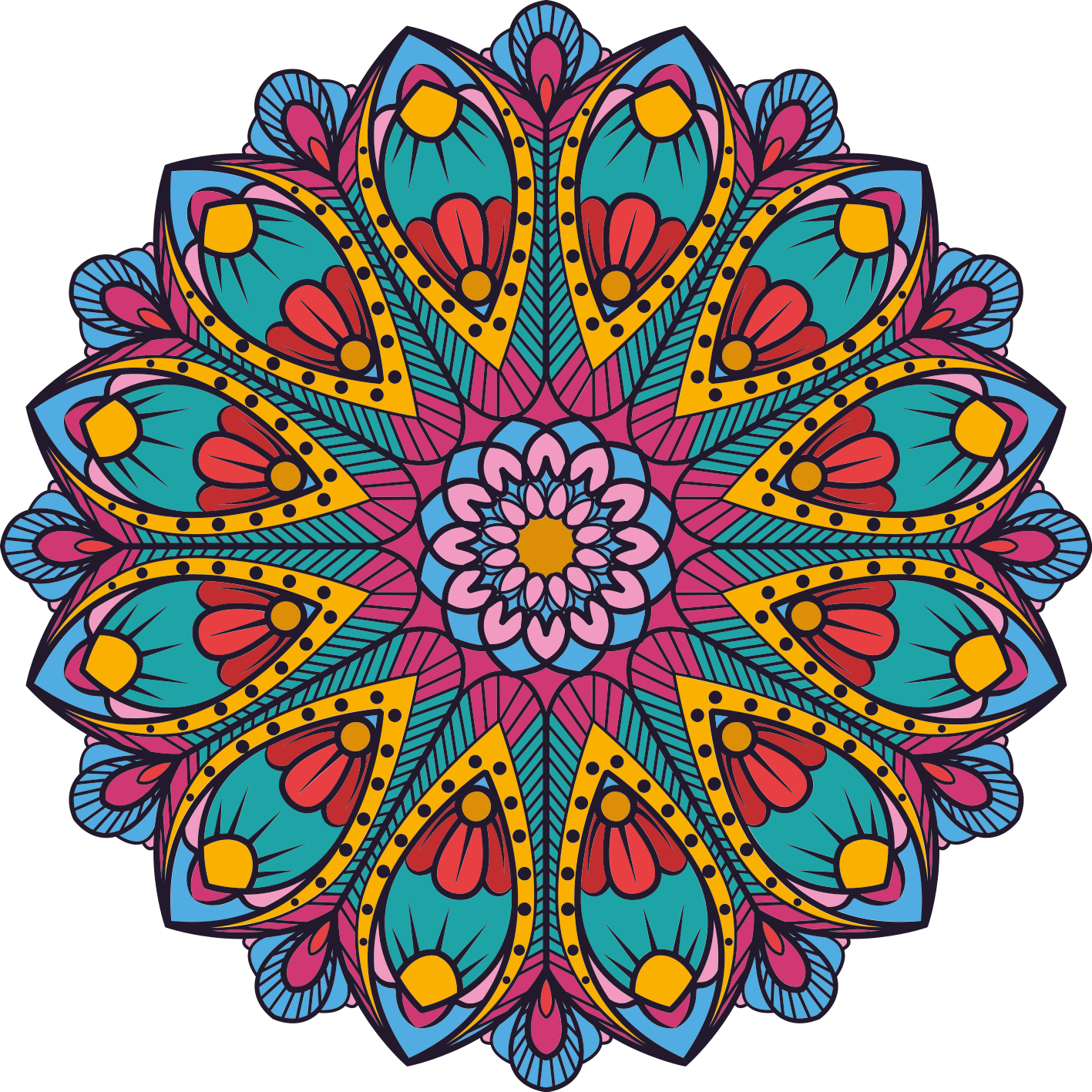 Colorful Floral Illustration mandala vinyl rug - TenStickers
