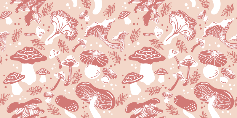 Pink mushroom and leaves pattern floral rug - TenStickers