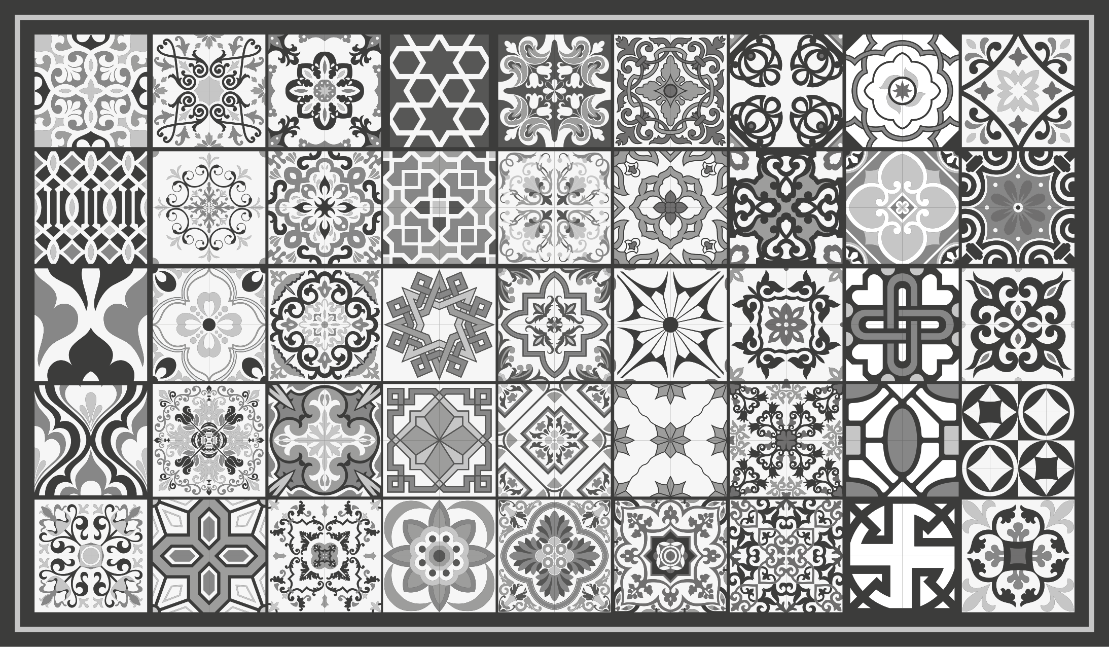 Grey tile pattern vinyl rug bathroom - TenStickers