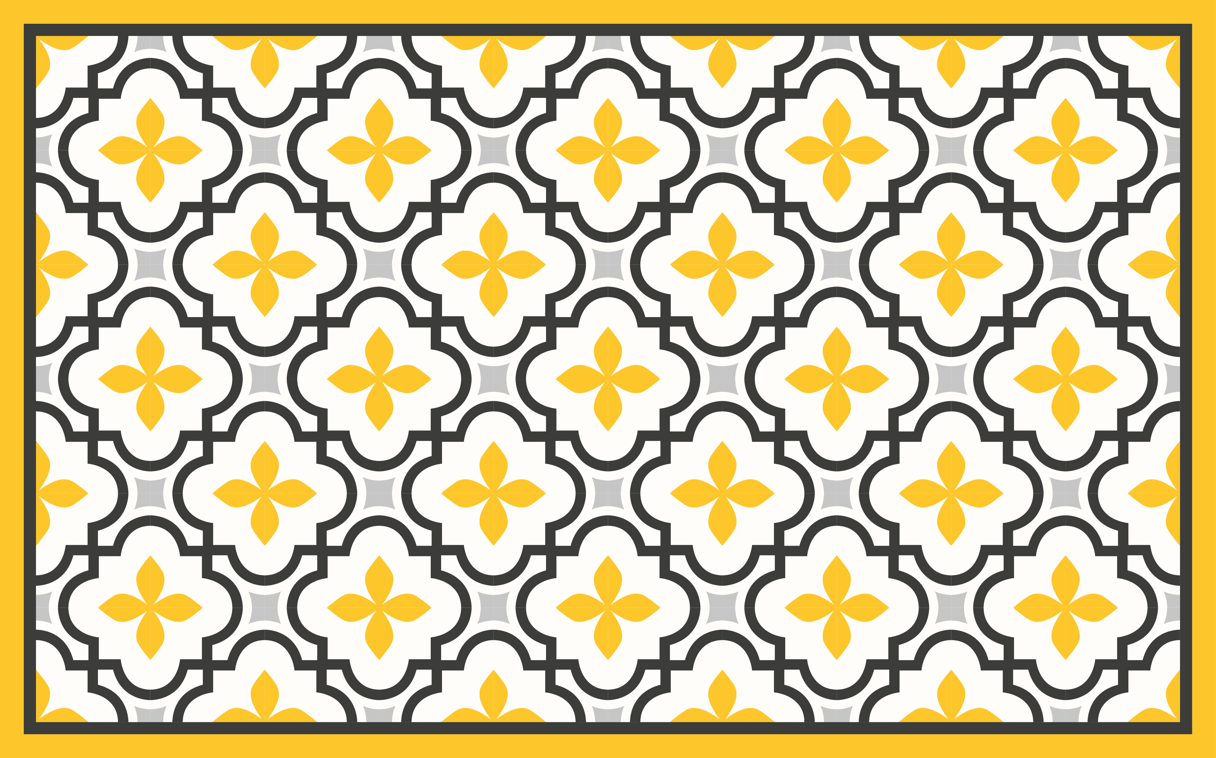 Yellow Floral Motif tile vinyl rug - TenStickers