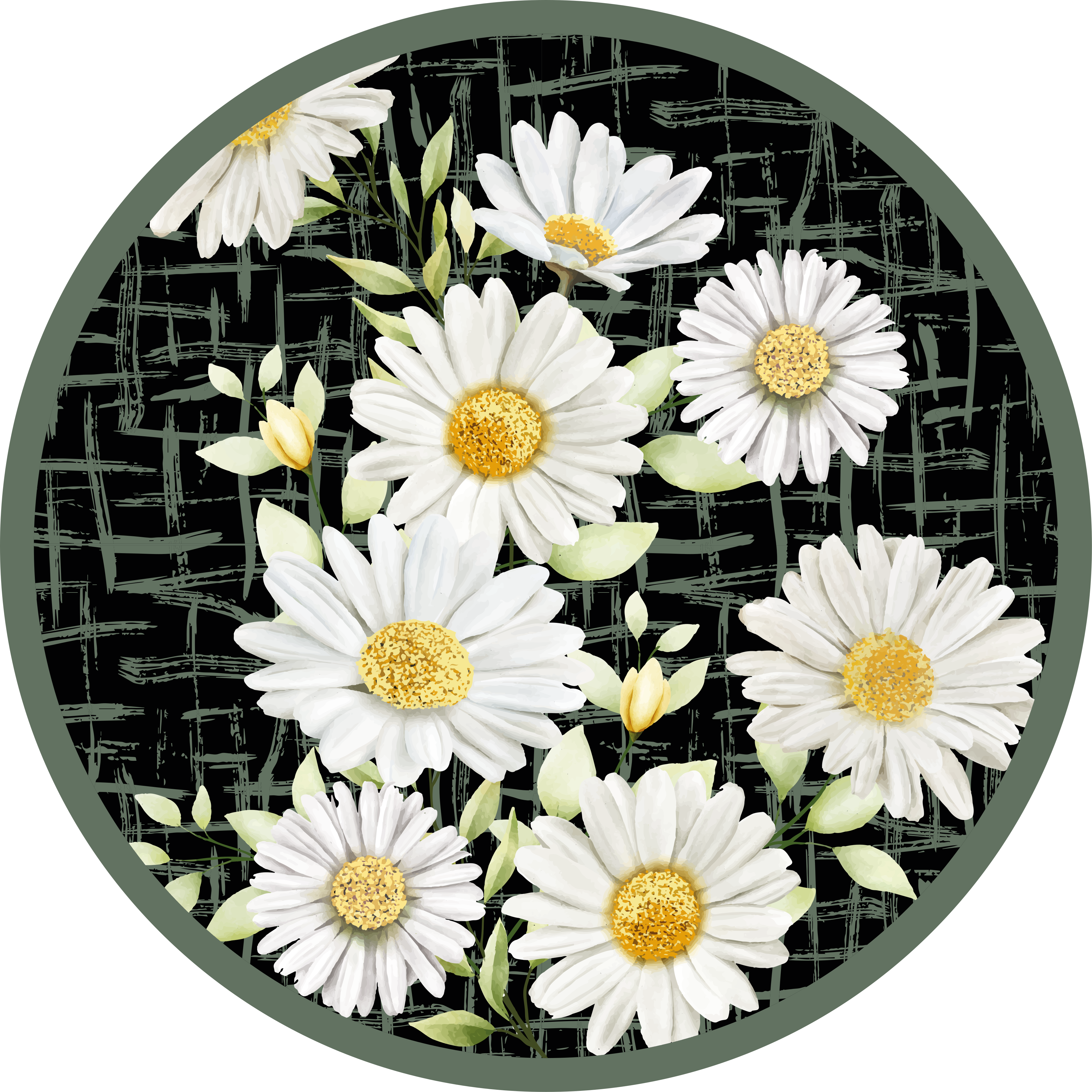 White Daisy Arrangement vinyl rug flowers - TenStickers