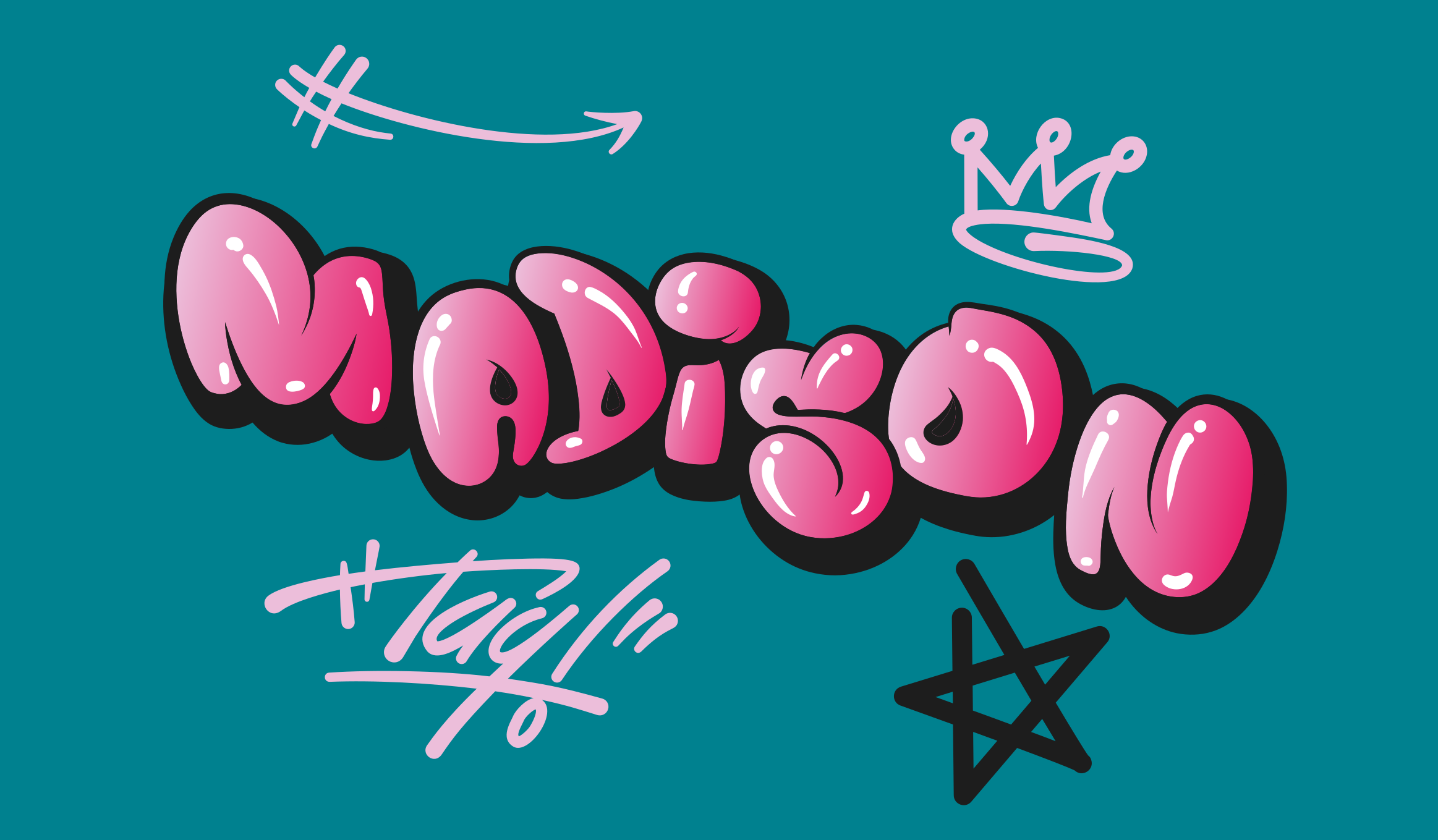 Pink graffiti with name teenage bedroom vinyl rug - TenStickers