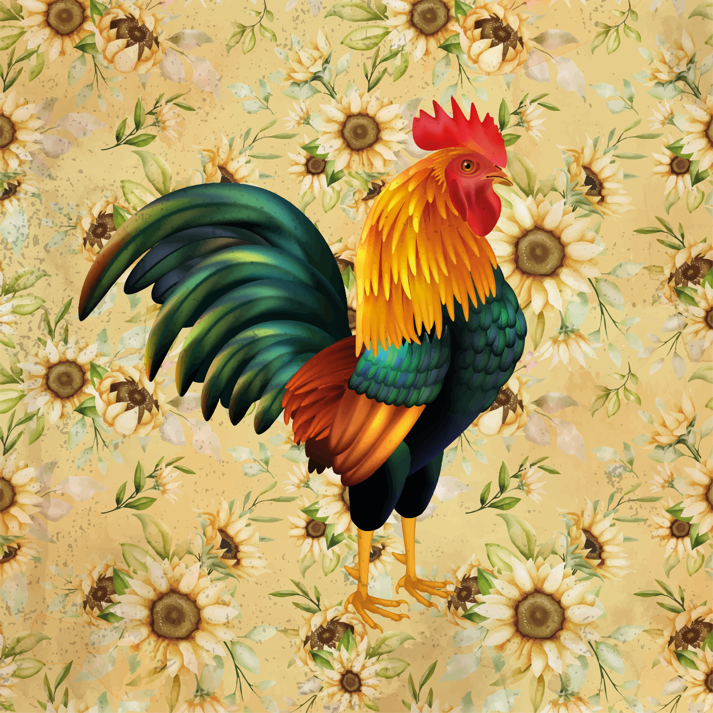 Porud rooster vinyl rug flowers - TenStickers