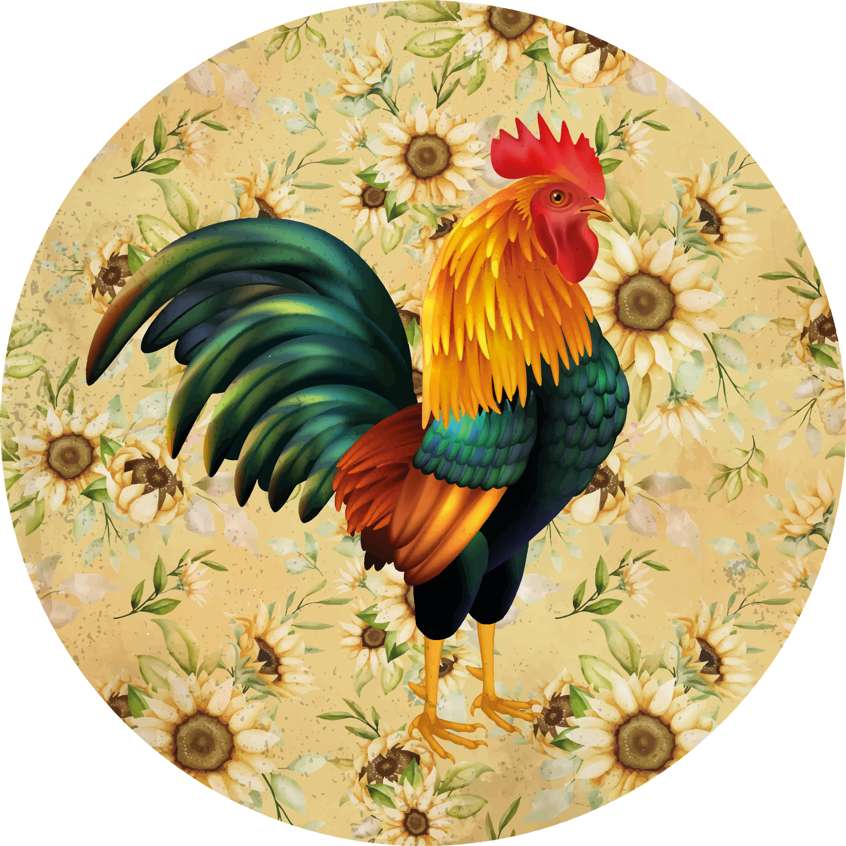 Vinyl rug flowers vibrant rooster display - TenStickers