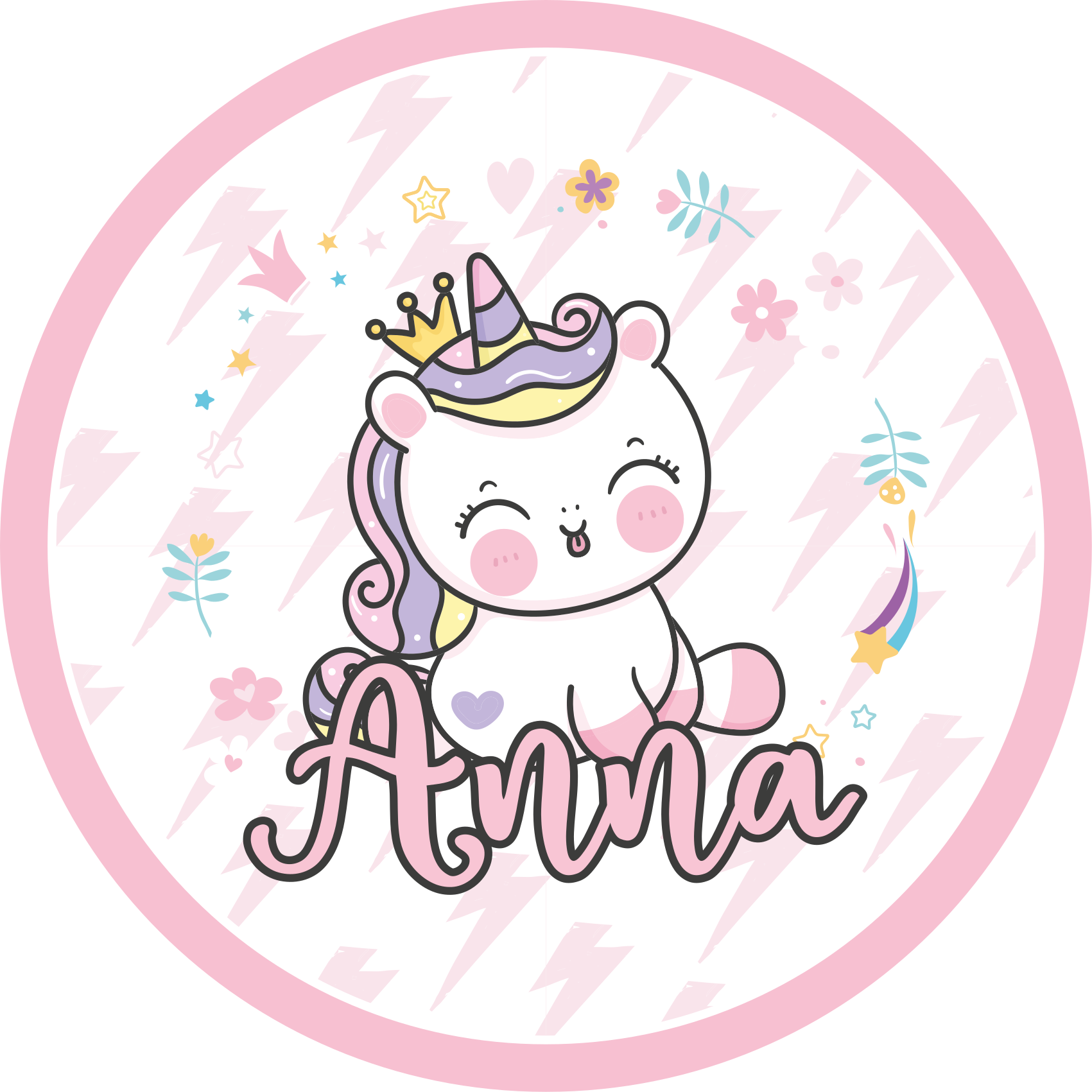 Baby unicorn with name vinyl rug - TenStickers