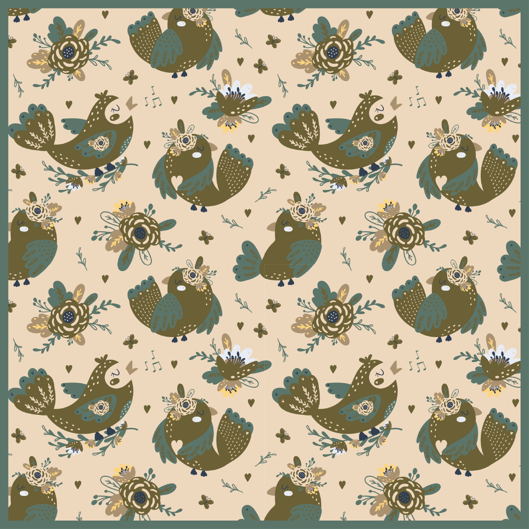Whimsical Bird Patterns vinyl rug flowers - TenStickers