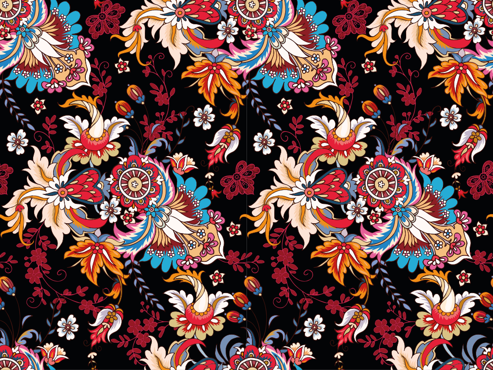 Colorful modern ethnic folk art floral rug - TenStickers
