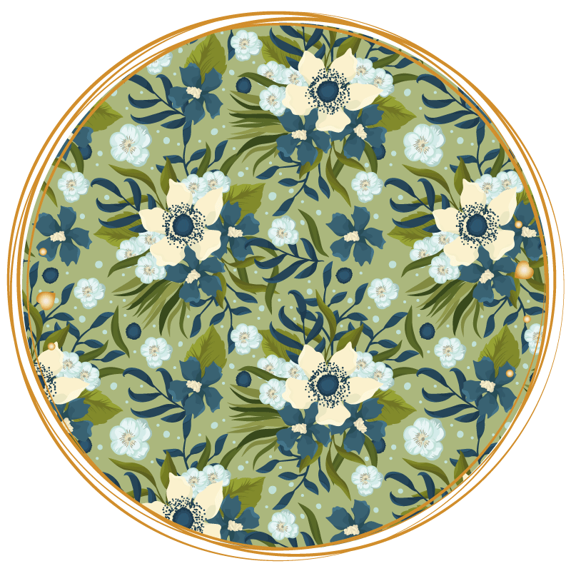 Round Flourishing Motif vinyl rug flowers - TenStickers
