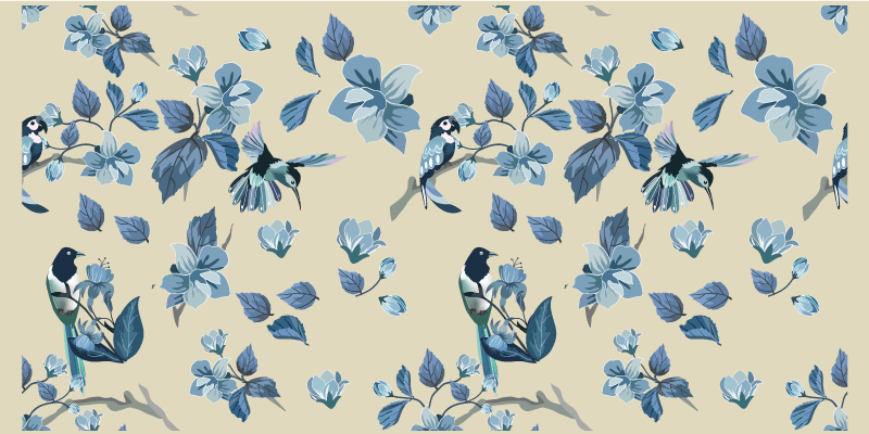 Blue Floral Accents vinyl rug flowers - TenStickers