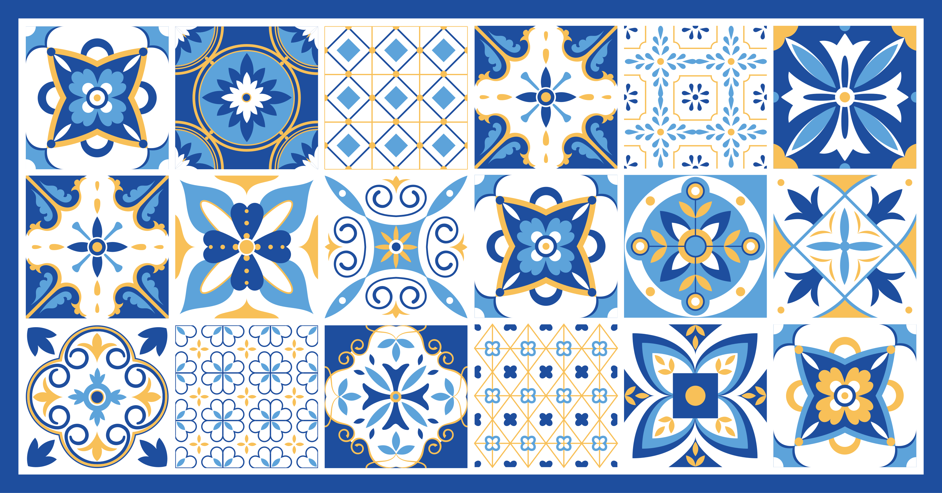 Blue Mediterranean style tile carpet - TenStickers
